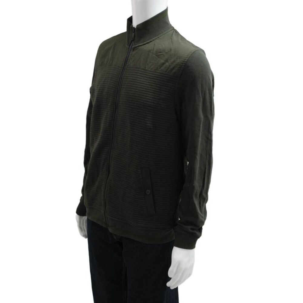 Ted Baker London Mens Bomber Jacket Army Striped Green High Neck Size XL - Picture 2 of 5